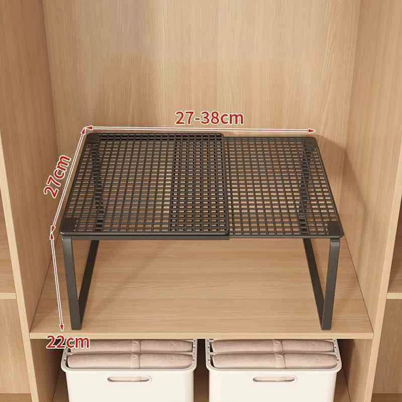 Retractable Closet Shelf Organizer - Carbon Steel Stackable Cabinet Shelf Rack, Adjustable Length for Wardrobes, Everstock