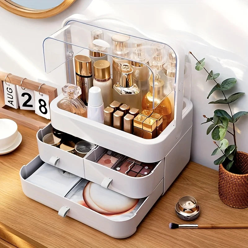 Countertop Cosmetic Organizer - Dustproof Lid, Pull-Out Drawer, Waterproof for Dresser & Bathroom Vanity, Everstock