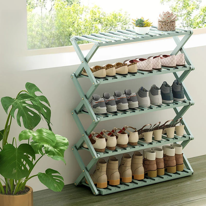 Folding Shoe Rack Stand - No-Assembly Multi-Layer Wooden Shoe Storage for Entryway and Front Door, Everstock