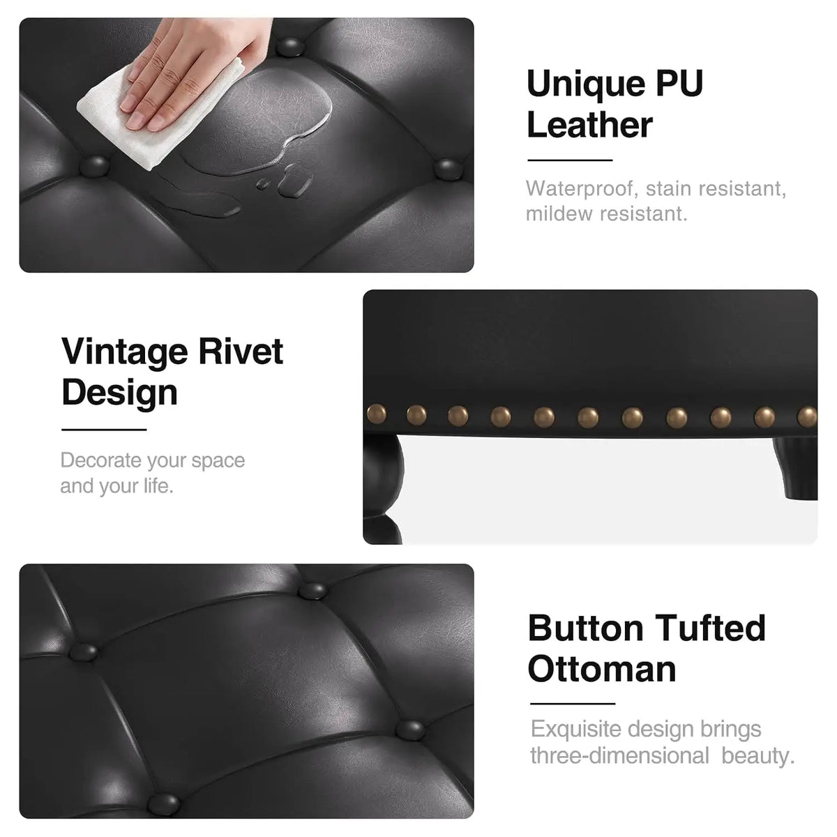Round Lift-Top Storage Ottoman - PU Leather Coffee Table with Button-Tufted Seat and Wooden Legs for Living Room, Everstock