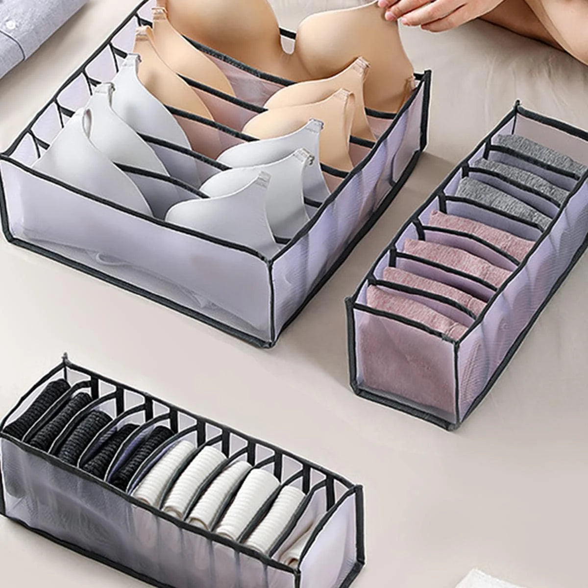Closet Sock & Underwear Organizer - 7/9/11 Grid Foldable Drawer Storage Box for Jeans & Bras, Everstock