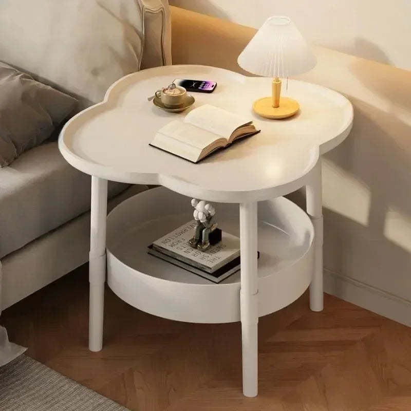 Sofa Side Table with Shelf - Two-Tier Plastic Storage Stand, 37 x 37 x 48cm, for Living Room and Balcony, Everstock