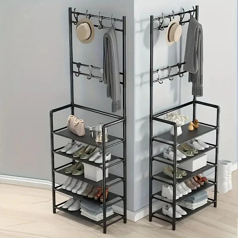 Entryway Coat and Shoe Rack - Double-Row Hook Garment Stand for Jackets, Hats, Bags and Umbrellas, Everstock