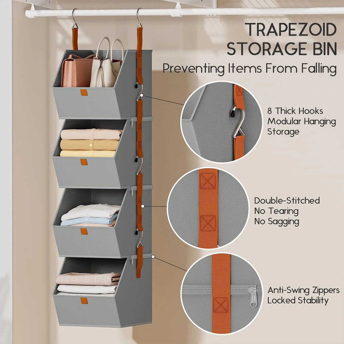 Hanging Wardrobe Shelves - Non-Woven Fabric Closet Organizer for Sweaters, Bags and Folded Clothes on the Rail, Everstock