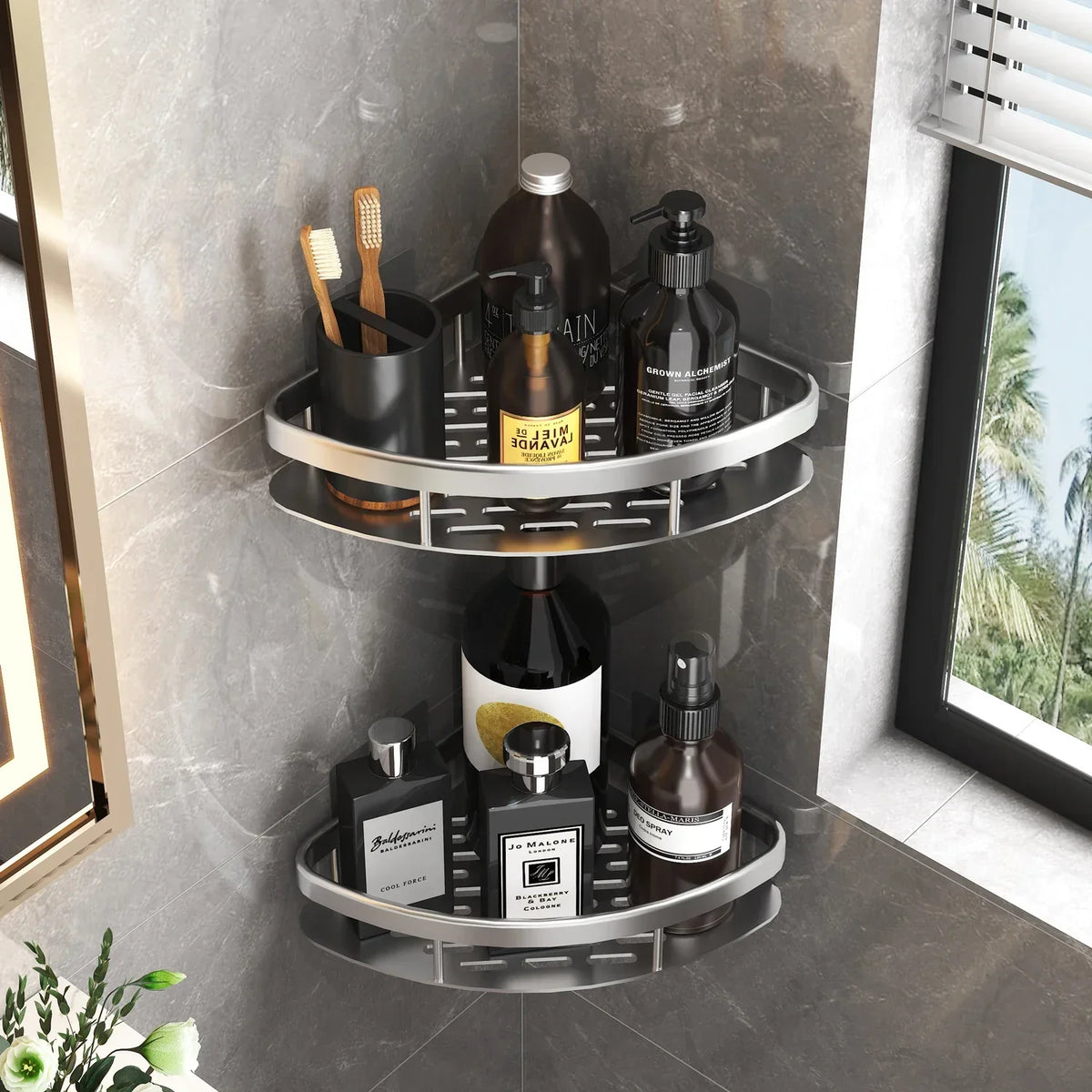Aluminum Alloy Shower Shelf - No-Drill Shampoo Rack for Bathroom & Kitchen, Everstock