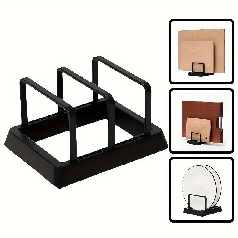 Pot Lid Organizer Rack - 3-in-1 Drying Tray for Pans, Lids & Cutting Boards, Kitchen Countertop Storage, Everstock