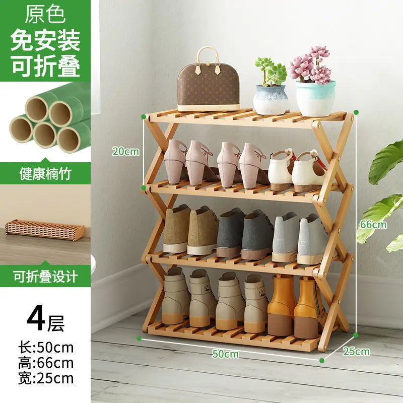 Folding Shoe Rack Stand - No-Assembly Multi-Layer Wooden Shoe Storage for Entryway and Front Door, Everstock