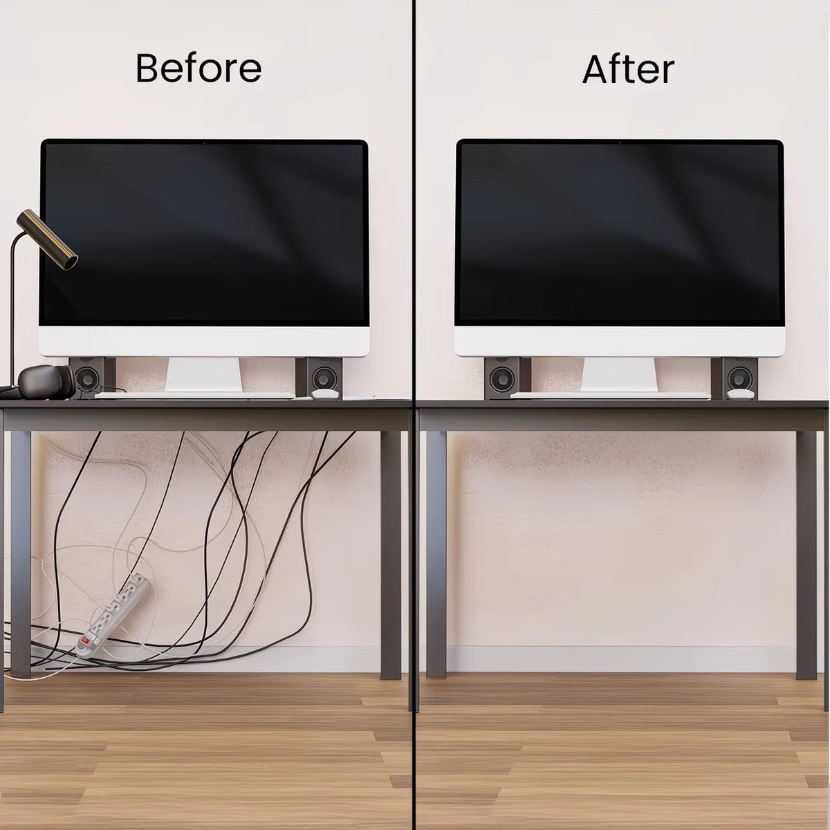 No-Drill Desk Cable Channel - Adhesive Under-Desk Cord Tray in White for Home Office Wiring, Everstock