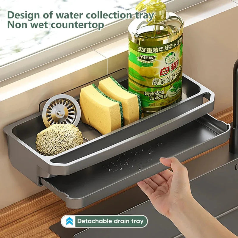 Kitchen Sink Caddy - Self-Draining Sponge & Dishcloth Rack with Faucet Storage Shelf, Countertop Organizer, Everstock
