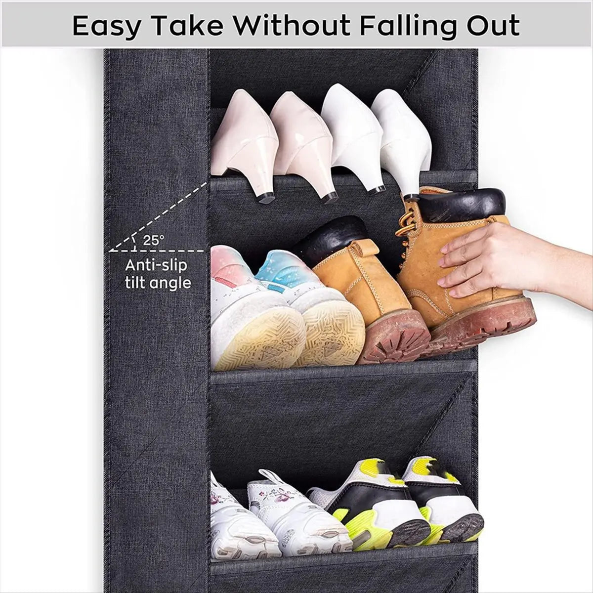 Over-the-Door Shoe Organizer - 8 Deep Pockets, 4 Metal Hooks, Narrow Oxford Hanging Rack for Closets & Boots, Everstock