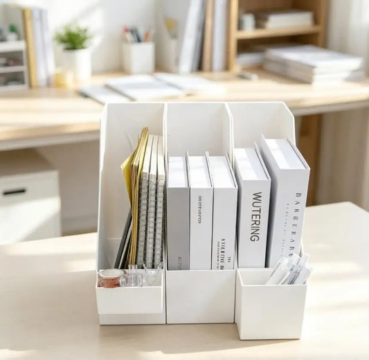 Desk Organizer with Bookend - Plastic Desktop Storage Box for Books, Files & Student Study Desks, Everstock