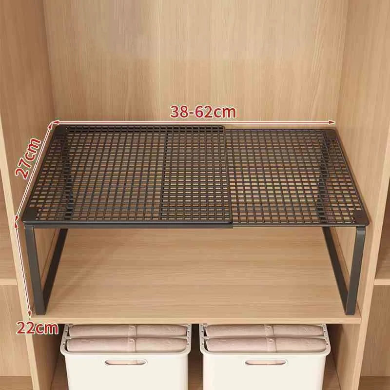 Retractable Closet Shelf Organizer - Carbon Steel Stackable Cabinet Shelf Rack, Adjustable Length for Wardrobes, Everstock