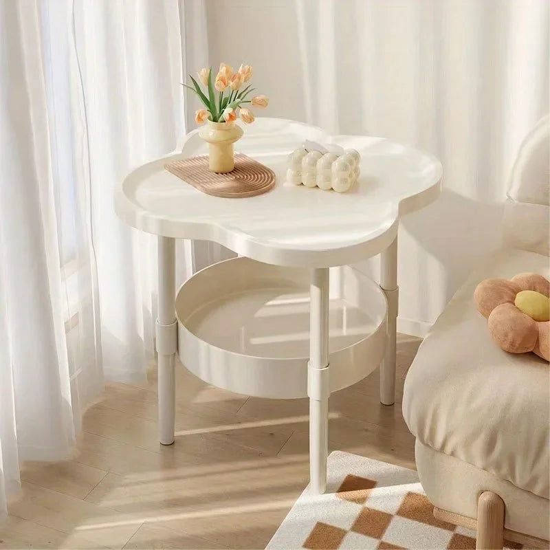 Sofa Side Table with Shelf - Two-Tier Plastic Storage Stand, 37 x 37 x 48cm, for Living Room and Balcony, Everstock
