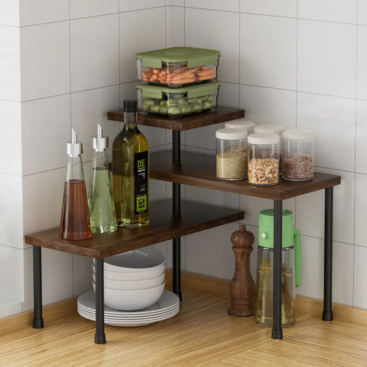 3-Tier Corner Shelf Organizer - Moveable Countertop Rack for Kitchen Spices, Coffee Station & Bathroom, Everstock
