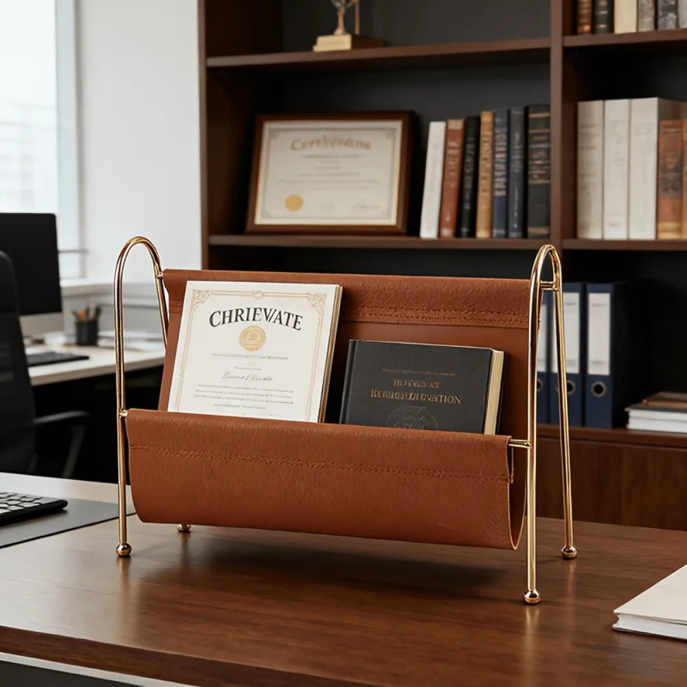 Gold Metal Desktop Organizer - Wire Frame Storage Holder for Home Office Accessories, Everstock