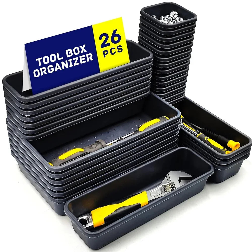 Drawer Organizer Tray Set - Interlocking PP Tool Bins in 3 Sizes for Workbench, Toolbox & Desk, Everstock
