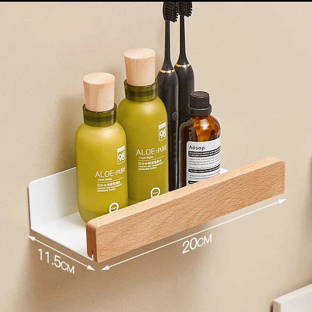 Solid Wood Corner Shelf - No-Drill Wall Mounted Shower Storage Rack for Bathroom, Everstock