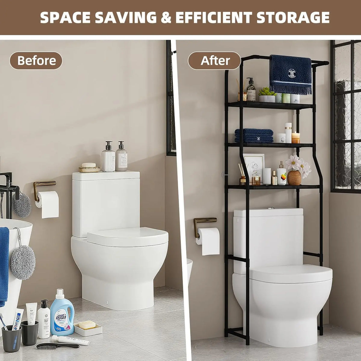 Over-the-Toilet Storage Shelf - 3-Tier Freestanding Cabinet with Towel Rack, Everstock