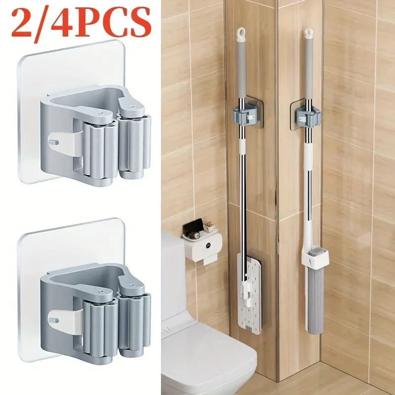 Traceless Wall Hanging Hook Rack - Waterproof Mop & Broom Organizer for Bathroom Storage, Everstock
