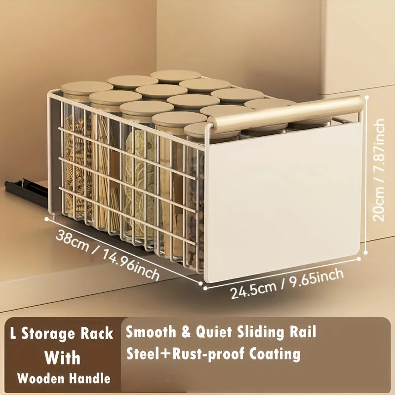 Pull-Out Cabinet Drawer Organizer - Carbon Steel Sliding Rack for Plates, Bowls & Spices, Kitchen Storage, Everstock