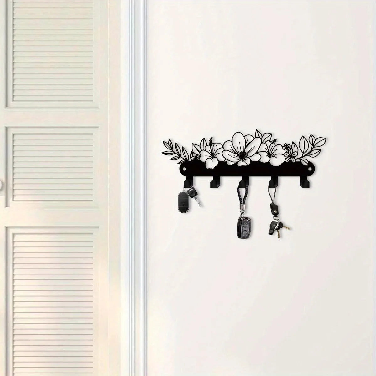 Bohemian Wall Key Holder - Iron Key Rack with Bouquet Motif for Entryway, Hallway and Rustic Interiors, Everstock