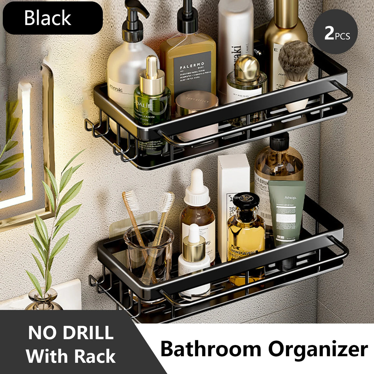 Stainless Steel Shower Rack - Anti-Rust Suction Cup Storage Organizer for Bathroom, Everstock
