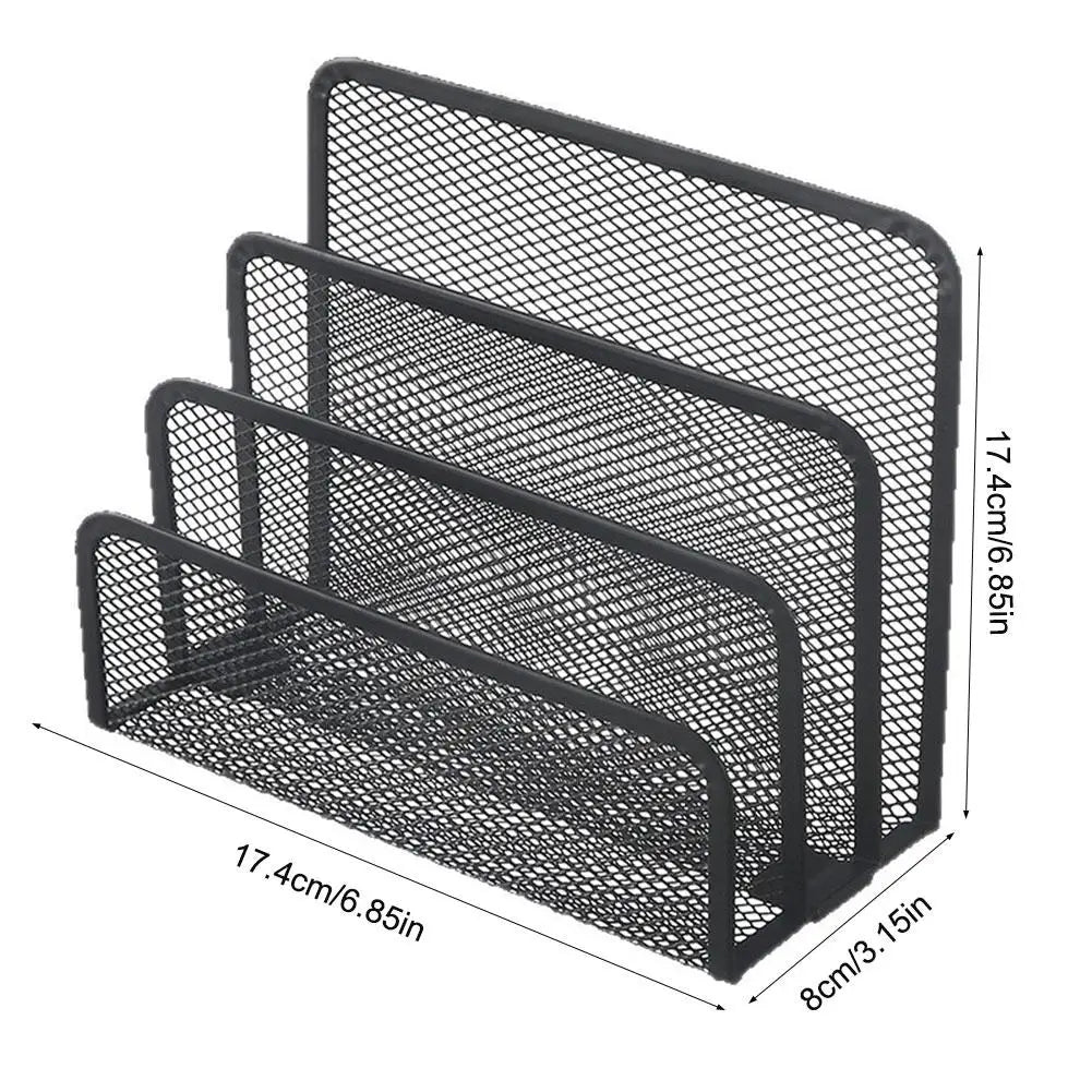 3-Tier Desk Mail Organizer - Black Iron Mesh Letter and File Holder, 6.85 in, Ready Assembled for Desktops, Everstock