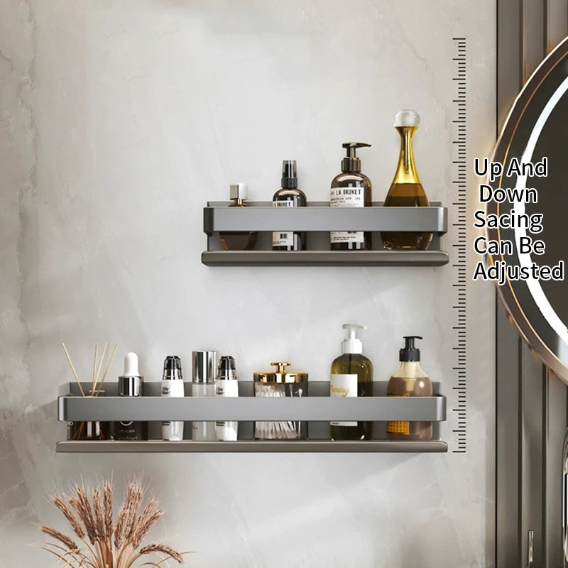 Gray Aluminum Wall-Mounted Shelf - Adjustable 30-50cm Shower Storage Rack for Bathroom, Everstock