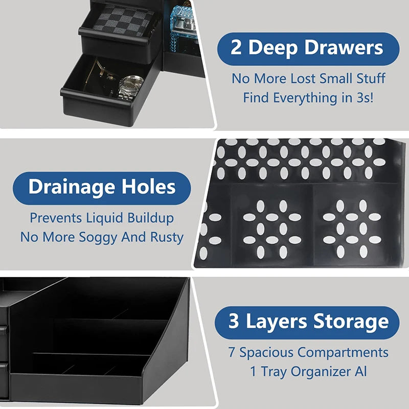 Bathroom Countertop Organizer with Drawers - Cologne & Perfume Stand for Men's Dresser Storage, Everstock