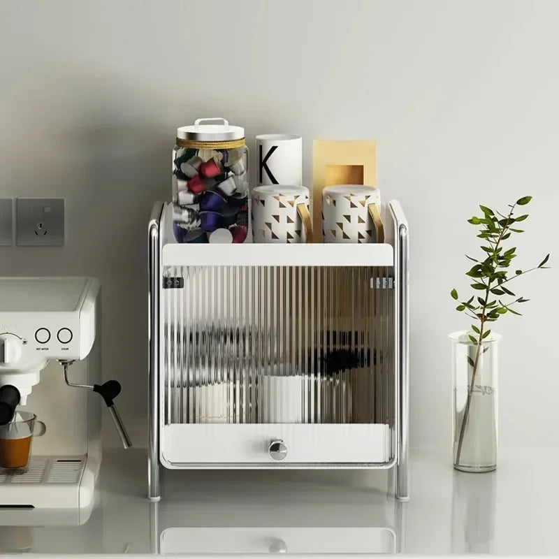 Countertop Drawer Organizer - Dustproof Pull-Out Storage Box for Mugs, Tea Bags, Coffee Pods & Makeup, Everstock