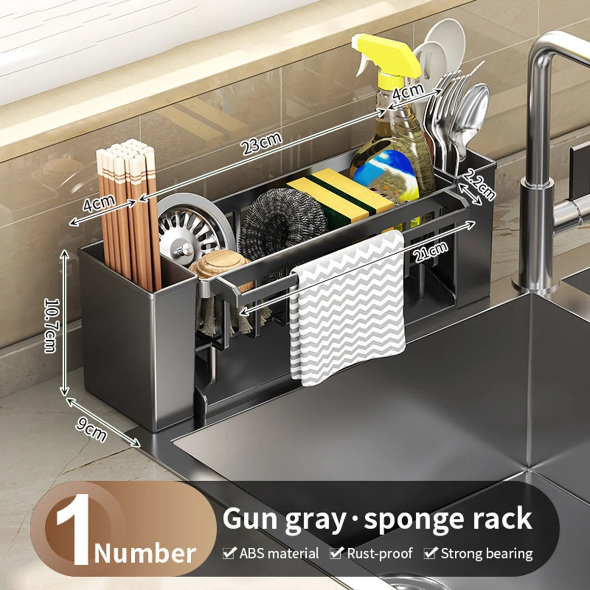 Sink Caddy with Brush Holder - Sponge & Rag Drain Rack for Kitchen and Bathroom Faucets, Everstock