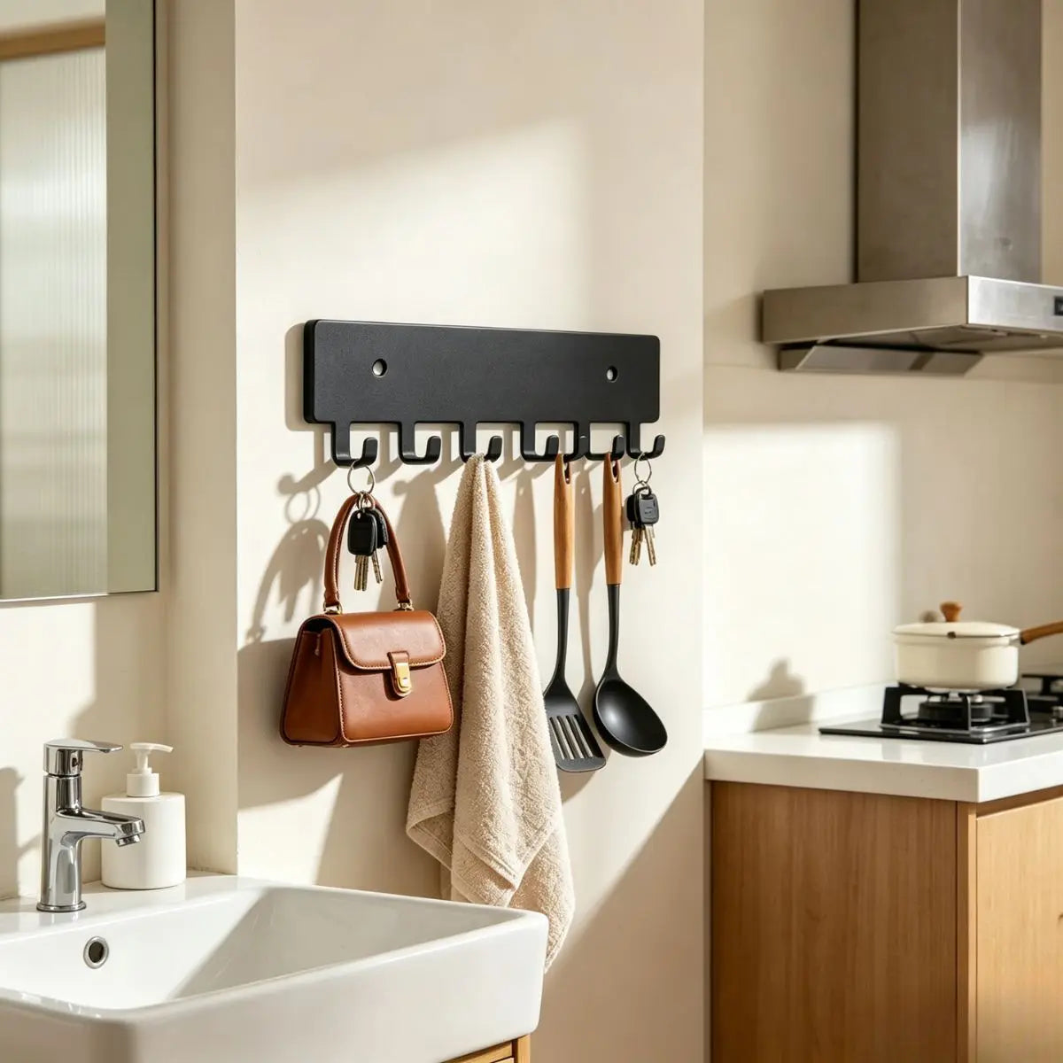 Entryway Wall Key Rack - Stainless Steel Wall-Mounted Holder for Keys, Bags and Dog Leashes, Everstock