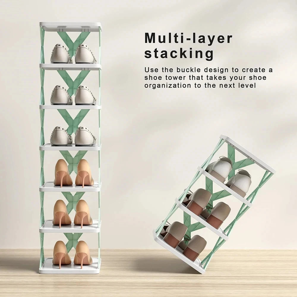 Narrow Stackable Shoe Rack - 2 to 9 Tier DIY Plastic Shoe Organizer for Slim Gaps and Dorm Rooms, Everstock