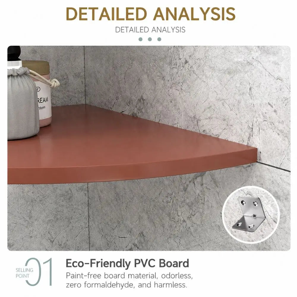 Corner Shelf Wall Mount - Waterproof PVC Quarter-Circle Floating Shelf for Bathroom & Kitchen, Everstock