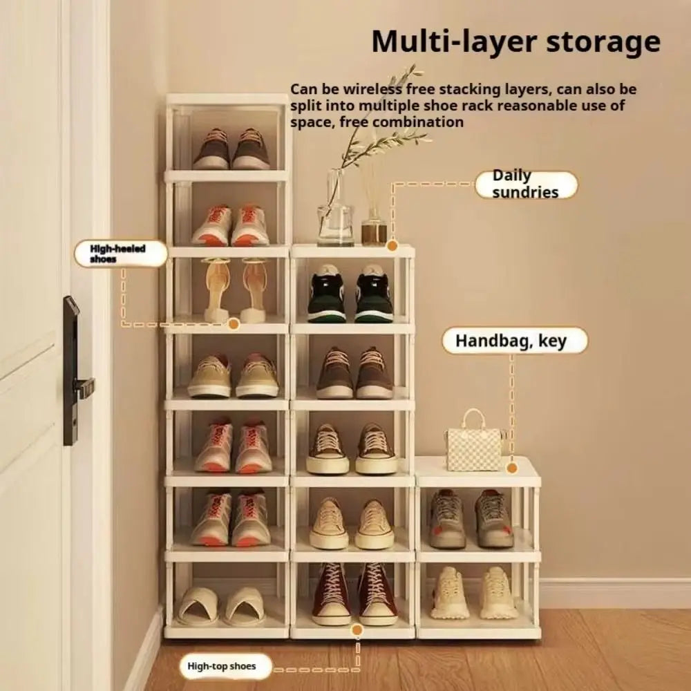 Removable Vertical Shoe Rack - Stackable 2 to 8 Layer Plastic Shoe Organizer with Open Shelves, Everstock