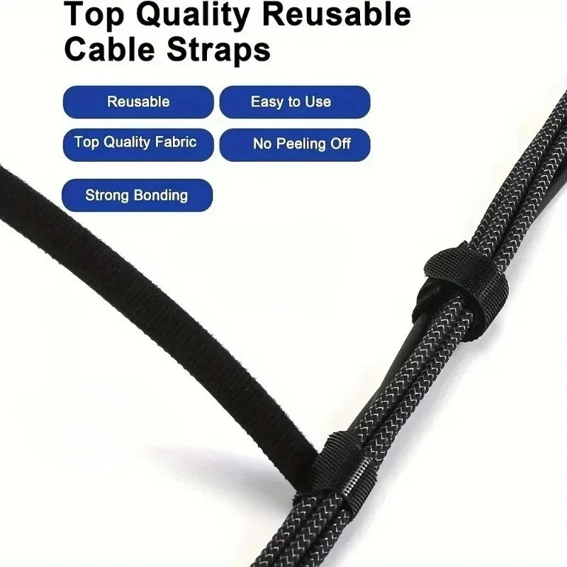 Reusable Cable Tie Straps - 150 x 12mm Polyester Cord Wraps for Chargers, Desk and AV Cables, Everstock