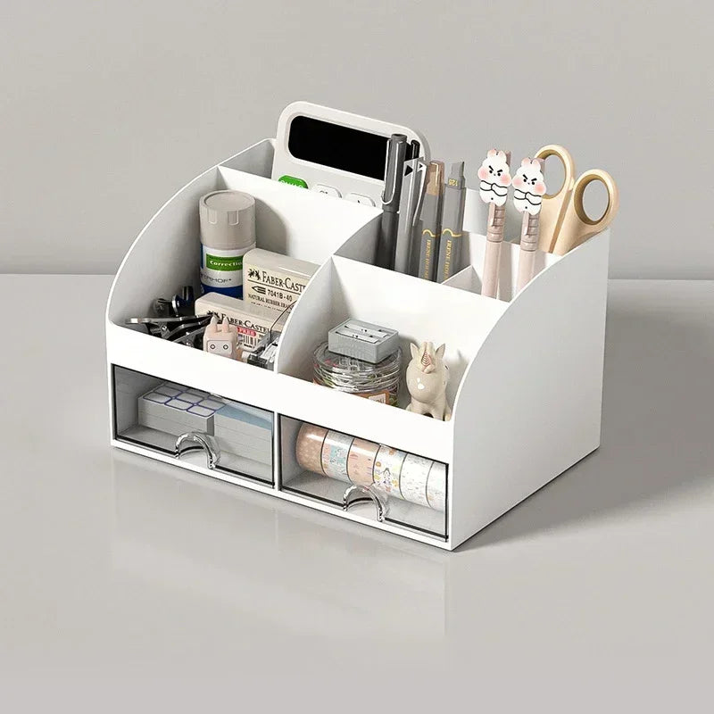 Desk Organizer with 4 Drawers - Plastic Stationery and Makeup Storage Box with 4 Open Compartments for a Desktop, Everstock
