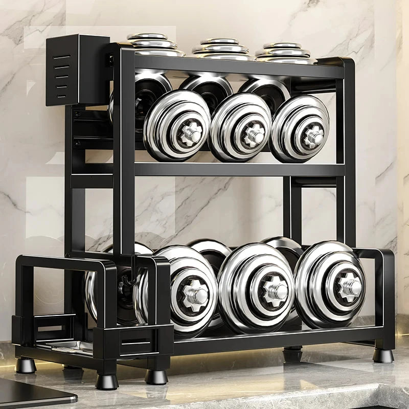 Spice Rack Organizer - 3-Tier Adjustable Metal Shelf with Knife Holder & Hooks, Kitchen Countertop, Everstock