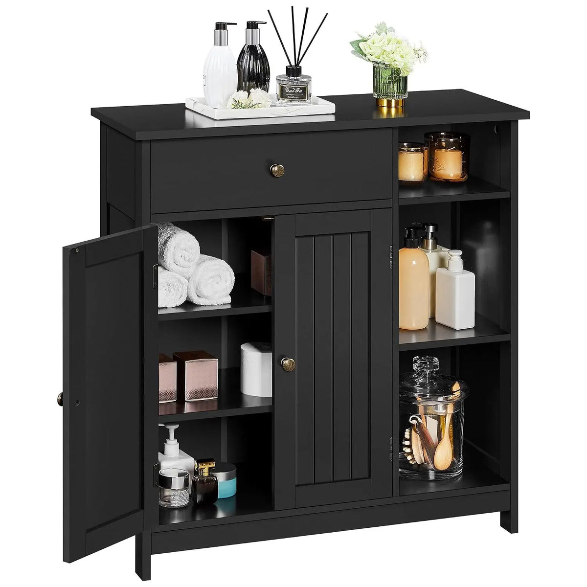 White Freestanding Storage Cabinet - Drawer & 2 Beadboard Doors for Bathroom Towel Storage, Everstock