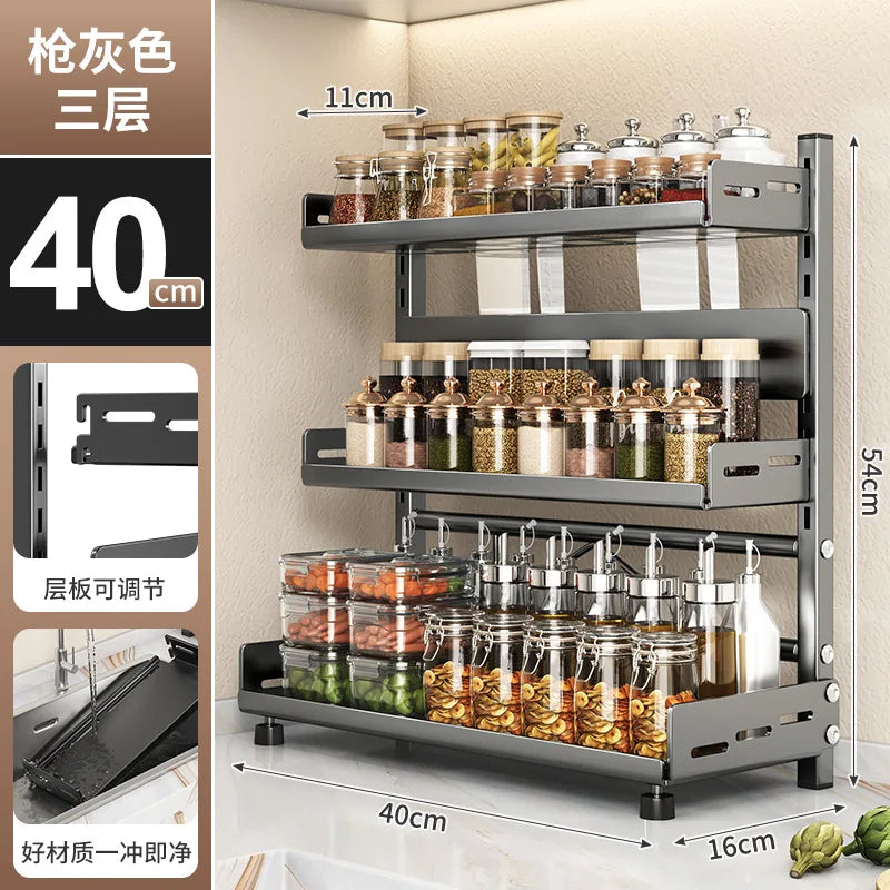 3-in-1 Countertop Kitchen Organizer - Steel Knife Block, Spice Rack & Utensil Holder, 30 lb Capacity, Everstock