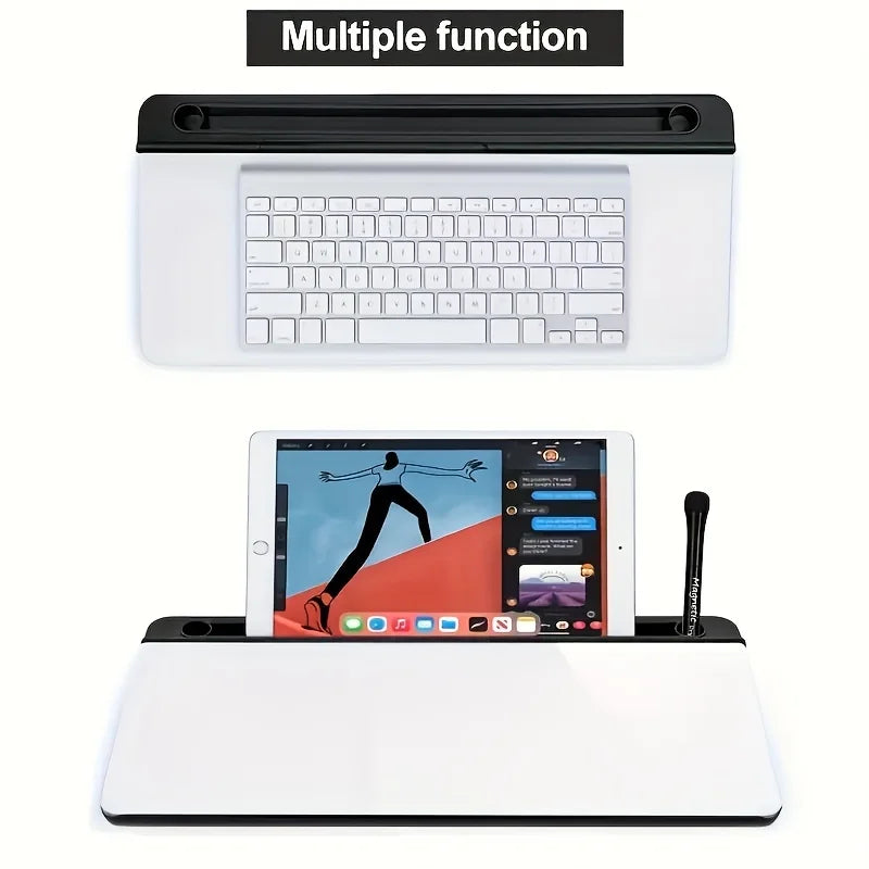 Glass Desk Whiteboard with Storage - Tempered Glass Desktop Organizer and Keyboard Shelf for Home Office, Everstock