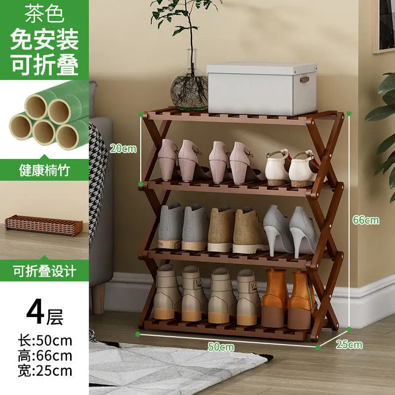 Folding Shoe Rack Stand - No-Assembly Multi-Layer Wooden Shoe Storage for Entryway and Front Door, Everstock