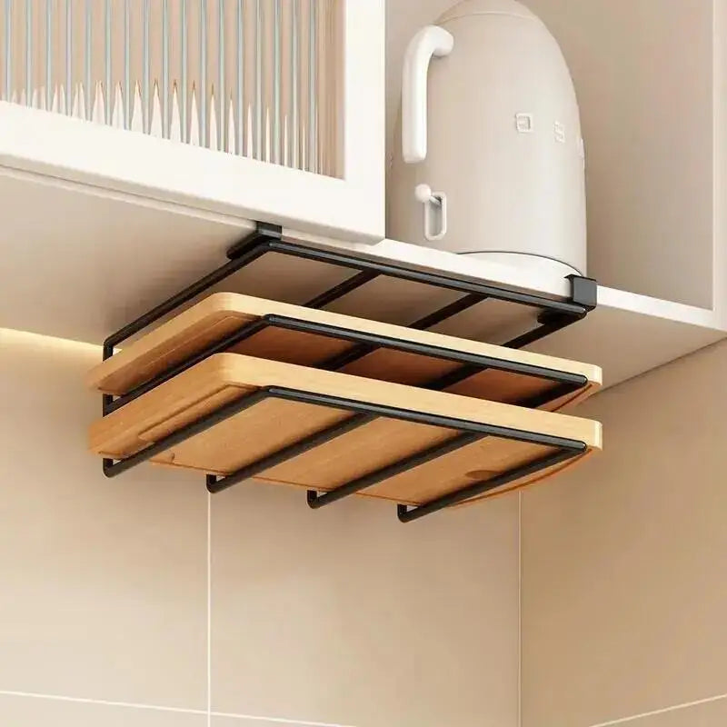 Under-Cabinet Hanging Organizer Rack - Steel Hook Shelf for Paper Towels, Cutting Boards & Pot Lids, Kitchen, Everstock
