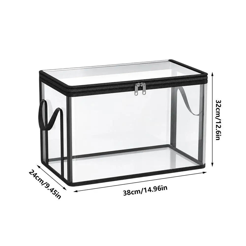 Stackable Storage Box with Lid - Clear PVC Zip Bin with Handles for Clothes, Bedding, Books and Toys, Everstock