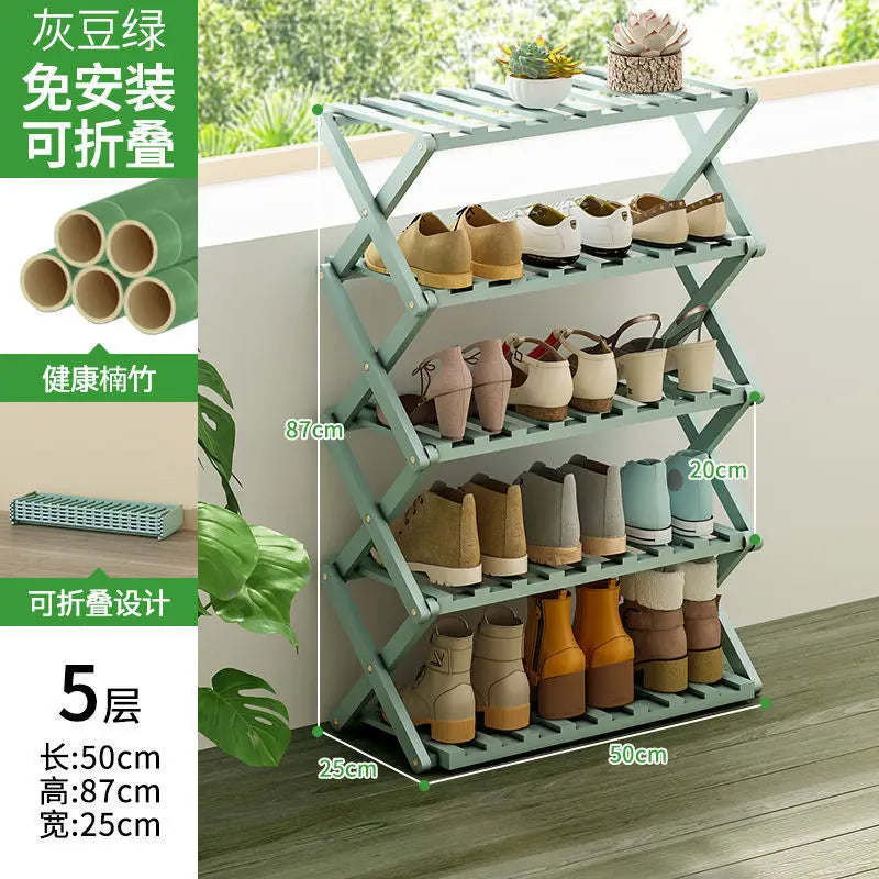 Folding Shoe Rack Stand - No-Assembly Multi-Layer Wooden Shoe Storage for Entryway and Front Door, Everstock