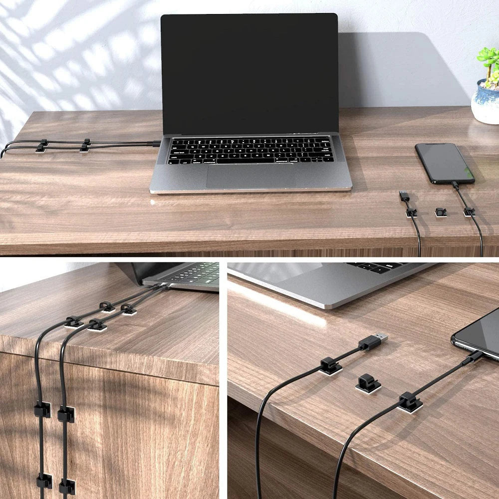 Cable Management Clips - Self-Adhesive Cord Holders and Wire Clamps for Desk Edge, Wall and Under-Desk Runs, Everstock