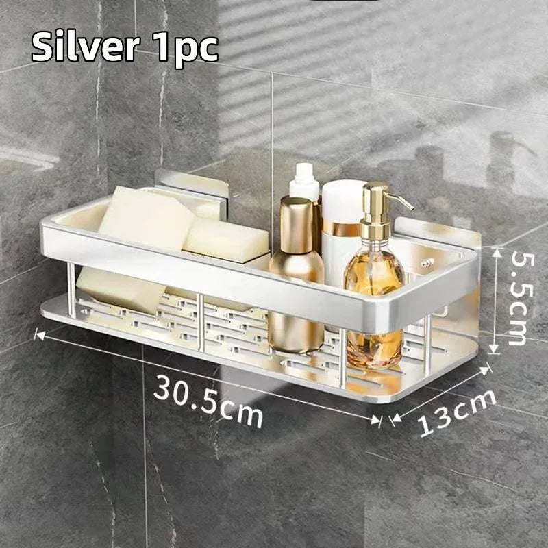 Aluminum Alloy Shower Shelf - No-Drill Shampoo Rack for Bathroom & Kitchen, Everstock