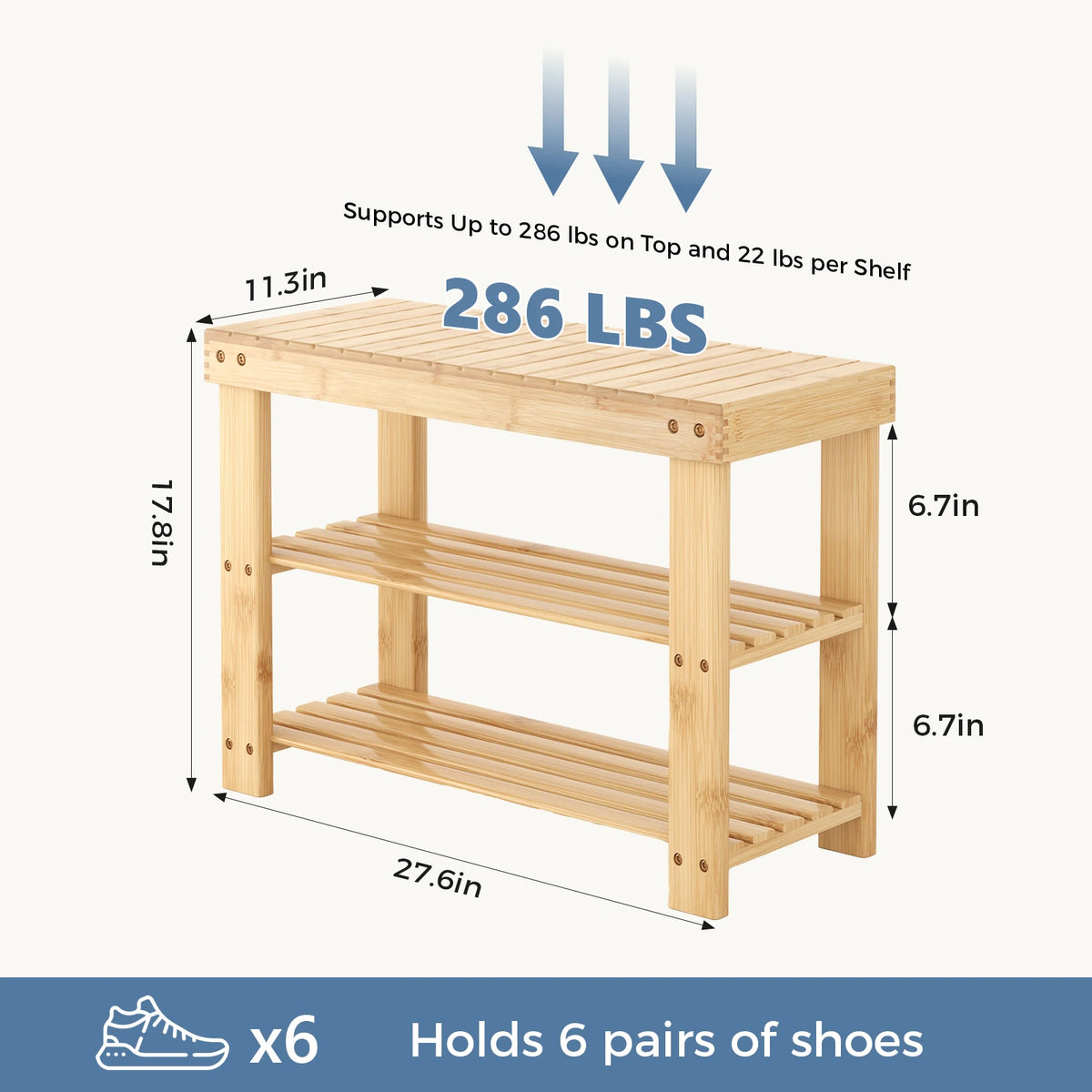 Bamboo Shoe Rack Bench - Natural Bamboo Entryway Storage Bench with 286 lb Seat Capacity, Everstock