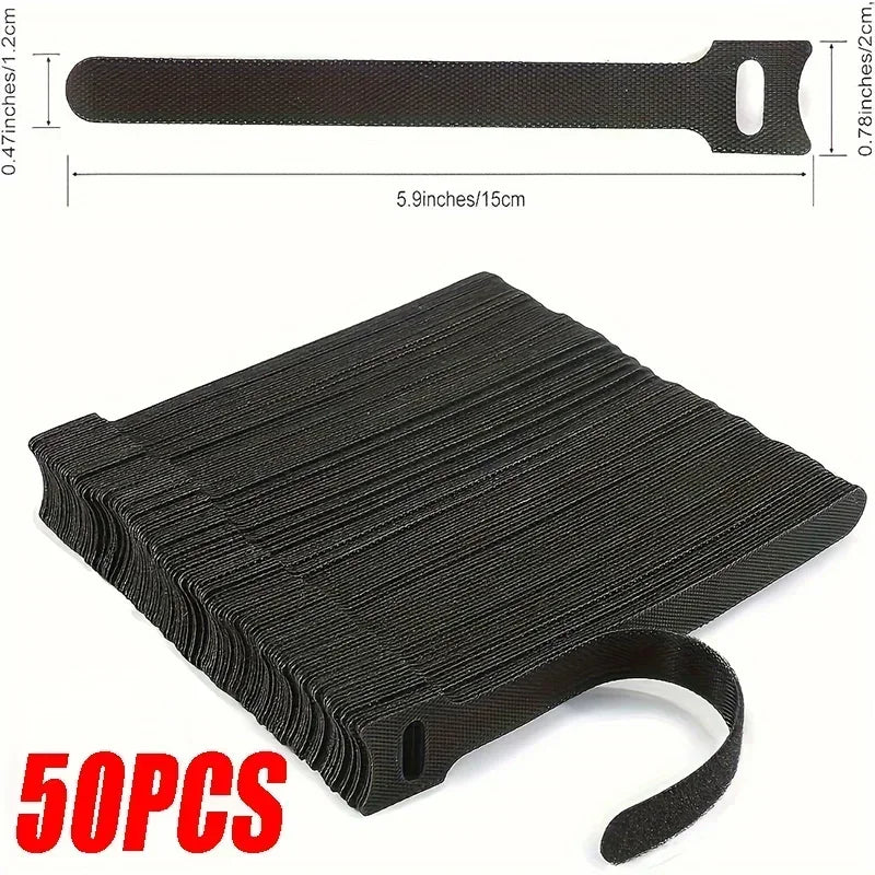Reusable Cable Tie Straps - 150 x 12mm Polyester Cord Wraps for Chargers, Desk and AV Cables, Everstock