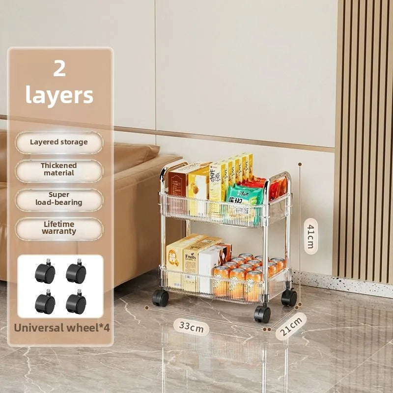 3-Tier Rolling Cart - Clear Plastic Storage Trolley on Wheels for Living Room, Bedroom and Home Office, Everstock